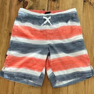 Kids' Striped Coral and Gray Swim Trunks